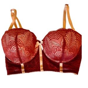 Lace Balconette Longline Bra in Burgundy